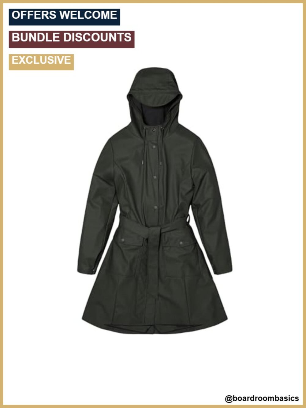 Women's Waterproof Hooded Raincoat Windproof Snap Front PU-Coated